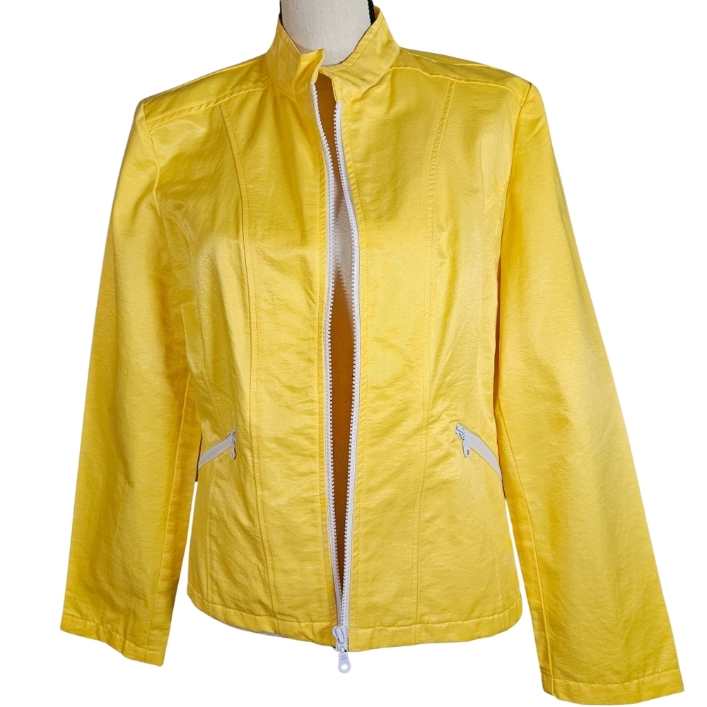 Yvonne Marie Yellow Bomber Jacket, Size Medium, Zipper Closure